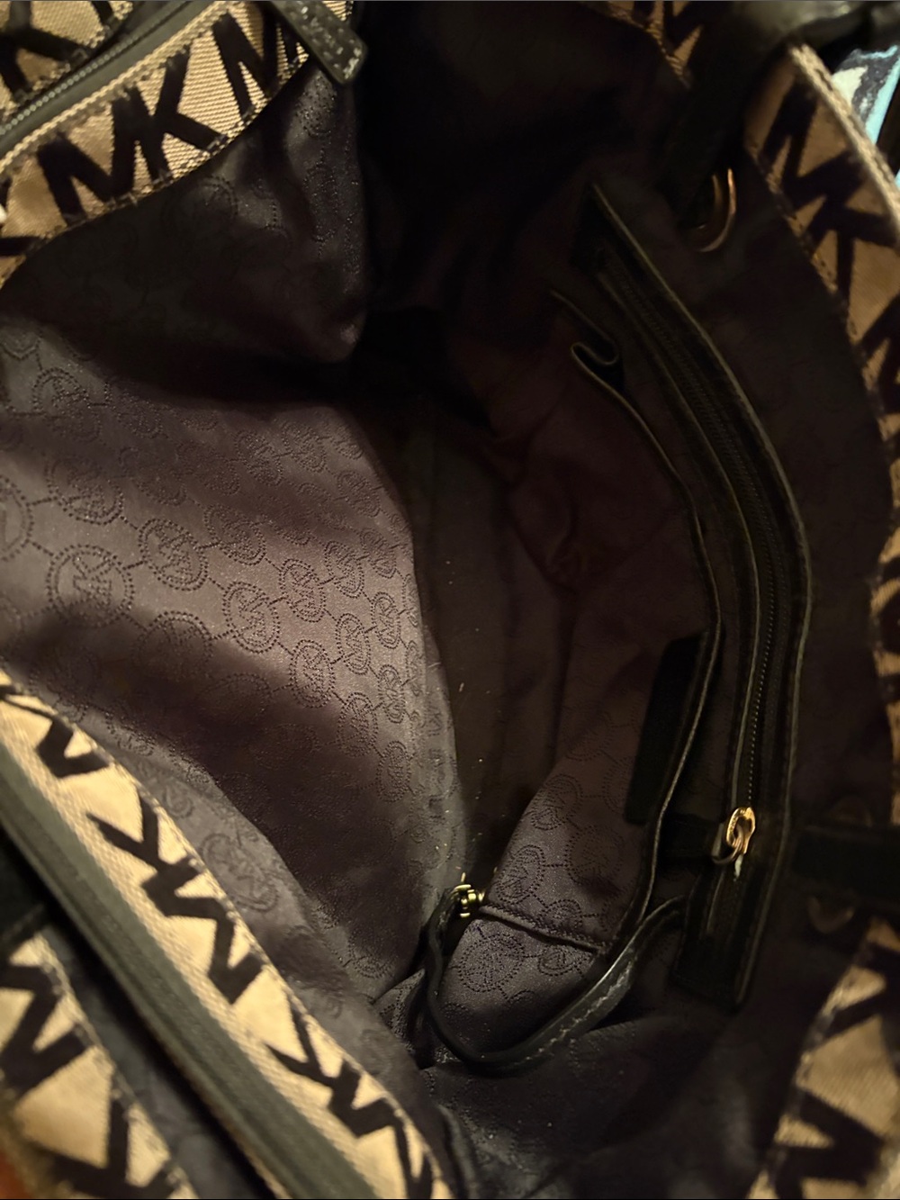 Michael Kors Black and Brown MK Logo Tote with Gold Charm - Picture 5 of 5